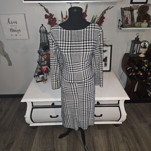 Elegant Black and White Houndstooth Dress